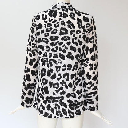 elveswallet Leopard Print V-neck Long Sleeve Chiffon Jacket