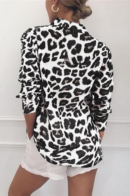 elveswallet Leopard Print V-neck Long Sleeve Chiffon Jacket