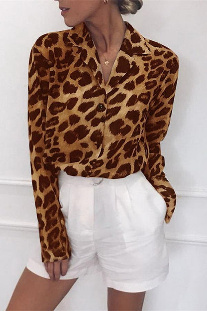 elveswallet Leopard Print V-neck Long Sleeve Chiffon Jacket