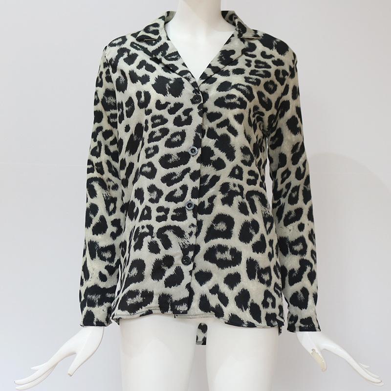 elveswallet Leopard Print V-neck Long Sleeve Chiffon Jacket