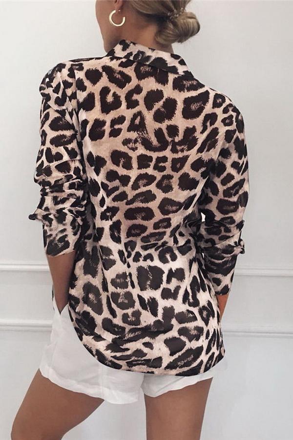 elveswallet Leopard Print V-neck Long Sleeve Chiffon Jacket