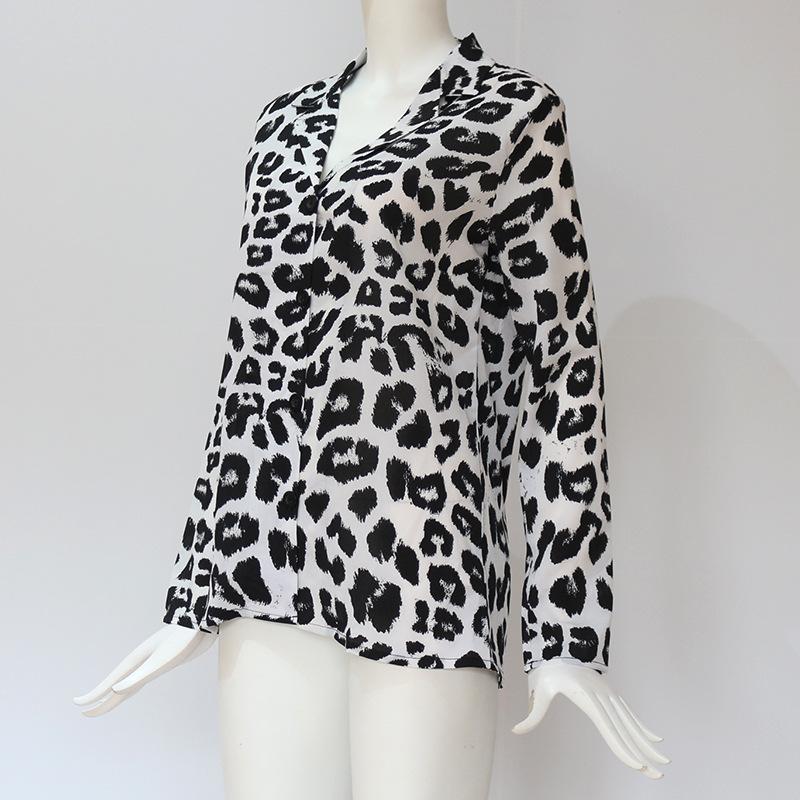 elveswallet Leopard Print V-neck Long Sleeve Chiffon Jacket