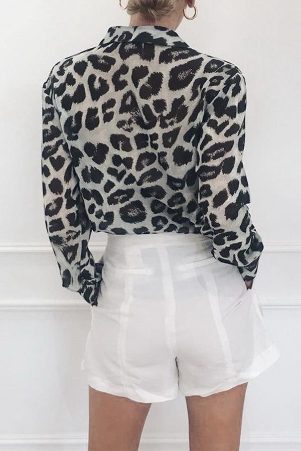 elveswallet Leopard Print V-neck Long Sleeve Chiffon Jacket