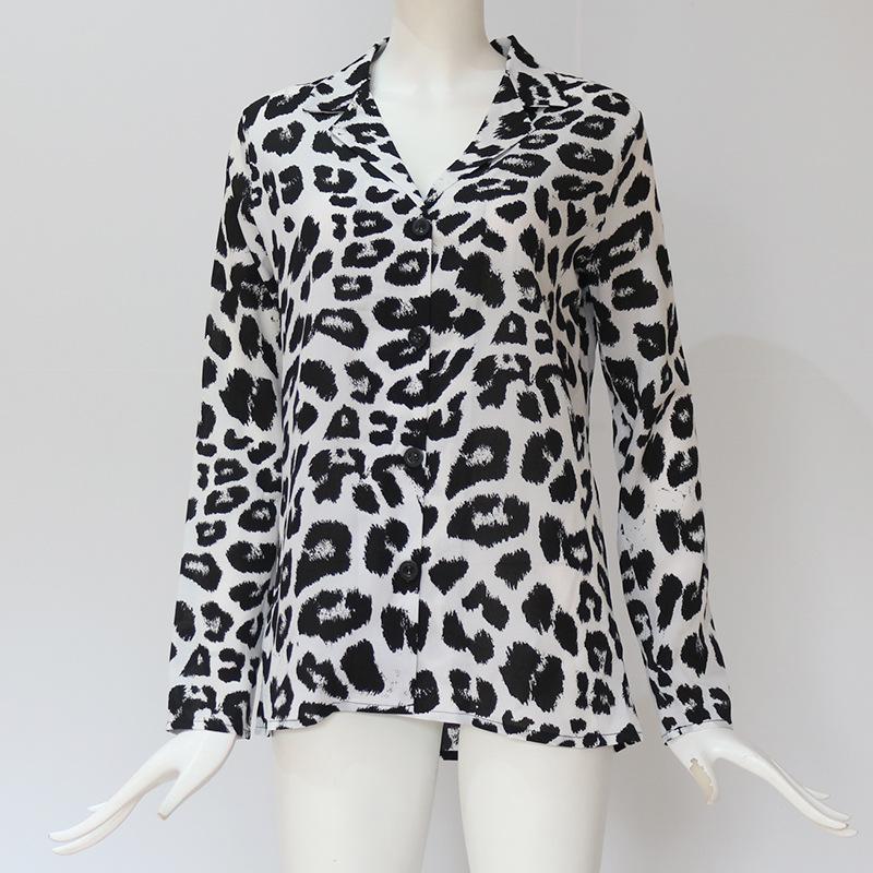 elveswallet Leopard Print V-neck Long Sleeve Chiffon Jacket