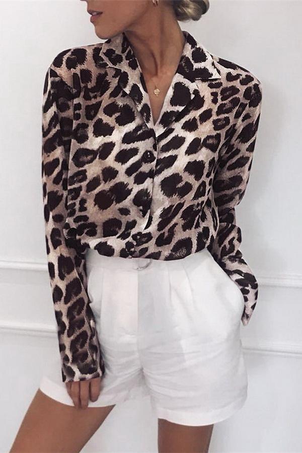 elveswallet Leopard Print V-neck Long Sleeve Chiffon Jacket