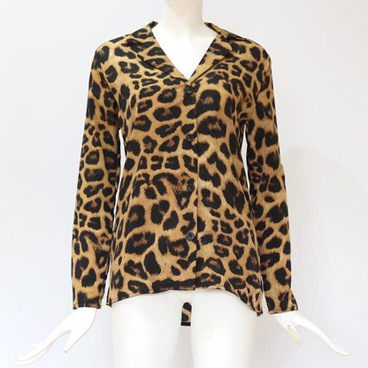 elveswallet Leopard Print V-neck Long Sleeve Chiffon Jacket