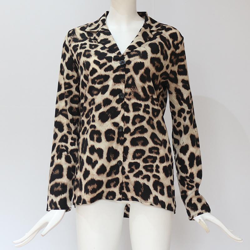 elveswallet Leopard Print V-neck Long Sleeve Chiffon Jacket