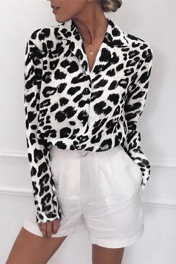 elveswallet Leopard Print V-neck Long Sleeve Chiffon Jacket