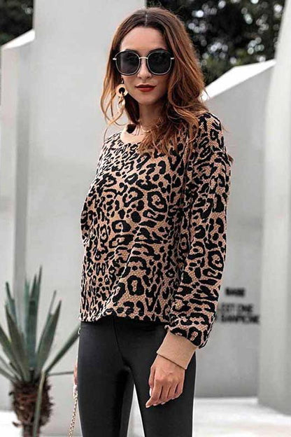 elveswallet Leopard Round Neck Loose Sweater