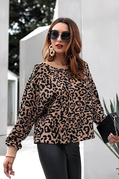 elveswallet Leopard Round Neck Loose Sweater