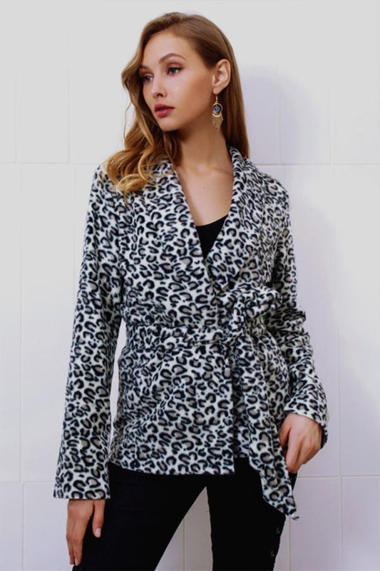 elveswallet Leopard Turn-down Collar Belt Coat