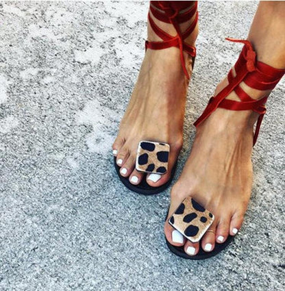 elveswallet Open Toe Leopard Strap Sandals