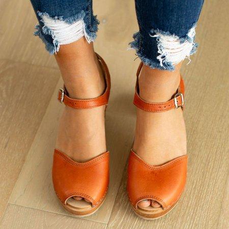 elveswallet Orange Peep Toe Casual Sandals