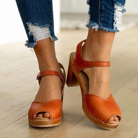 elveswallet Orange Peep Toe Casual Sandals