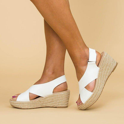 elveswallet Peep Toe Magic Tape Wedges Crossed Sandals