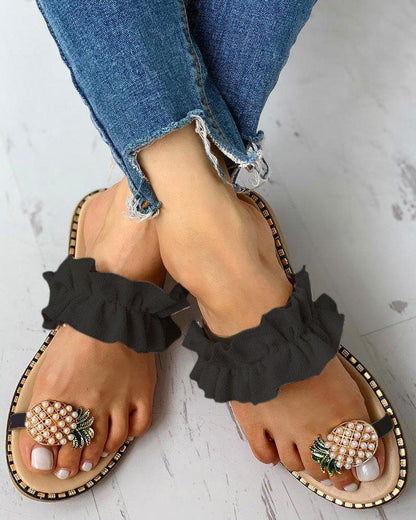 elveswallet Pineapple Pearl Flat Toe Beach Sandals