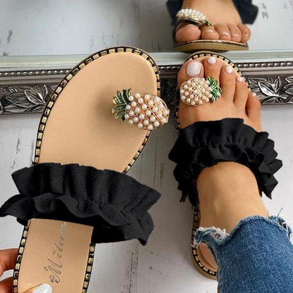 elveswallet Pineapple Pearl Flat Toe Beach Sandals