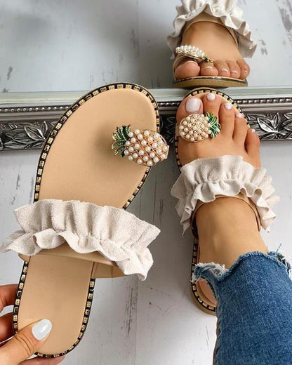 elveswallet Pineapple Pearl Flat Toe Beach Sandals