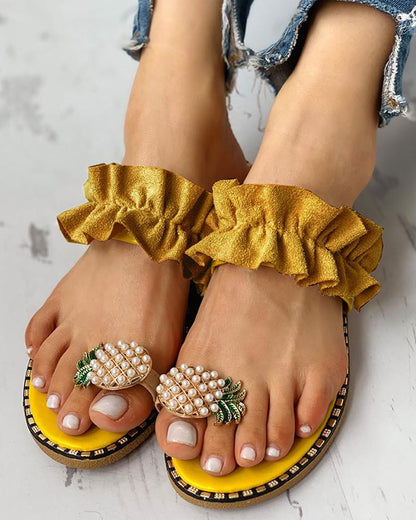 elveswallet Pineapple Pearl Flat Toe Beach Sandals