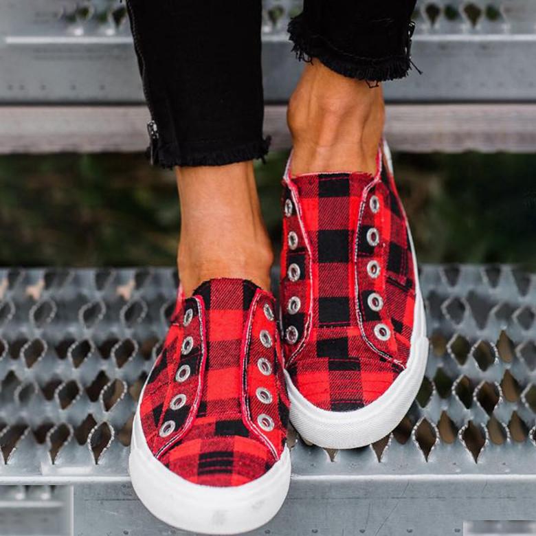 elveswallet Plaid Canvas Vulcanized Sneakers