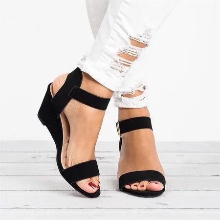 elveswallet Plus Size Wedges Adjustable Buckle Wedge Sandals