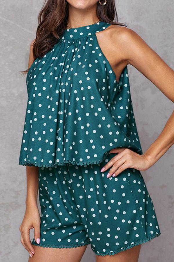 elveswallet Polka-dot Loose Floral Casual Jumpsuits