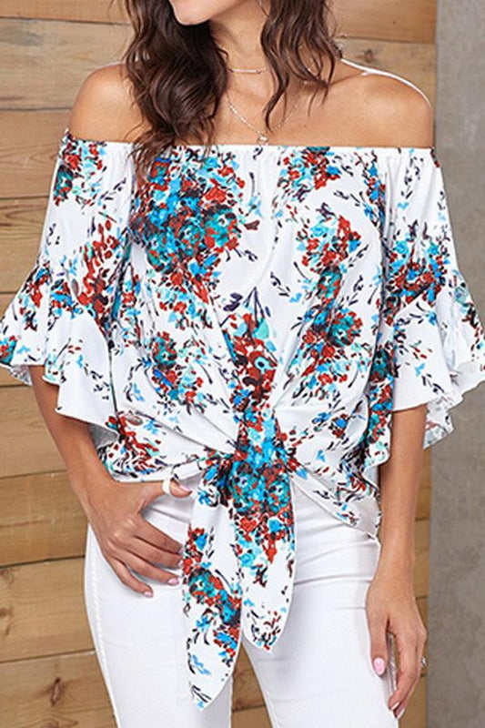 elveswallet Printed Knotted Flare Sleeve Jacket