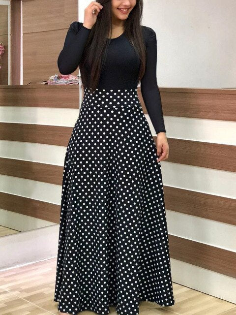 Long Maxi Dress Elegant Print Party Dress Polka Dot Dress Women Spring Short Sleeve Dress Ladies Big Size Dress 5XL Plus Size