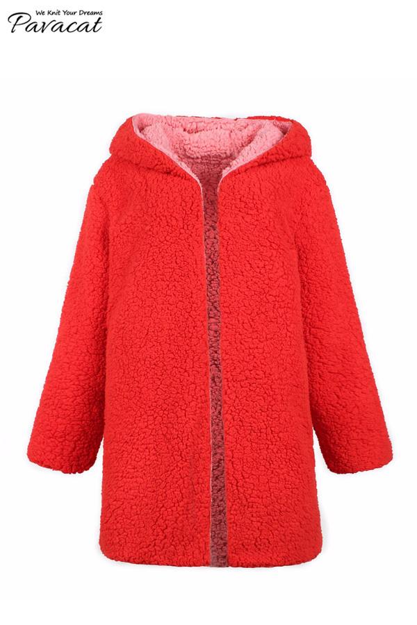 elveswallet Reversible Faux Lambswool Thick Jacket - Pink/Red