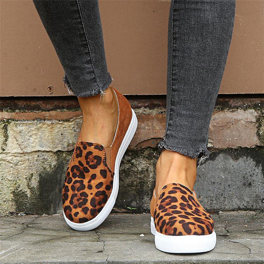 elveswallet Rubber Round Toe Leopard Flats Shoes