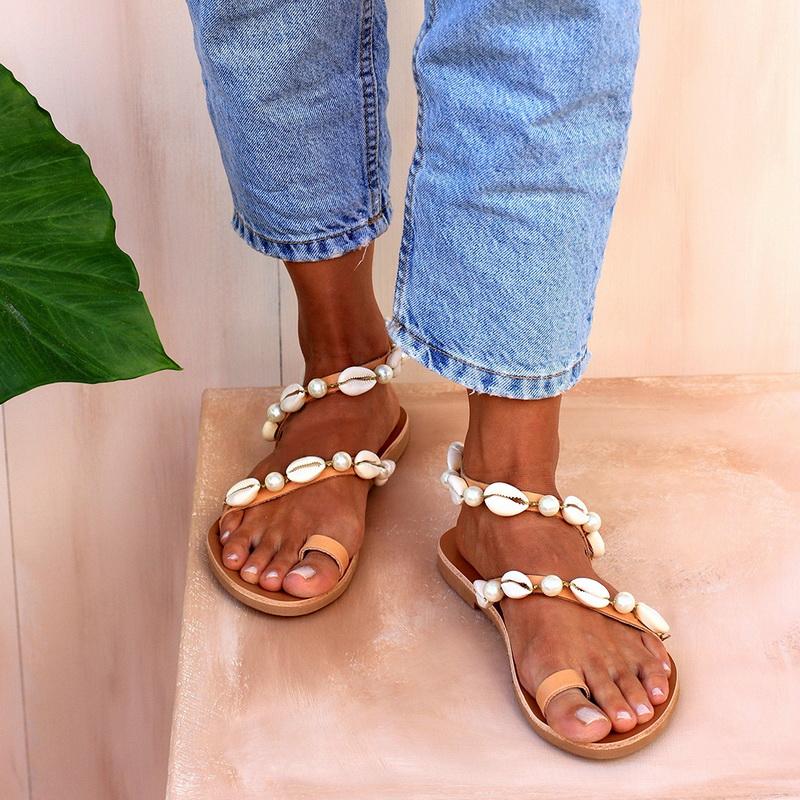 elveswallet Shell Pearls Lace-Up Rome Sandals