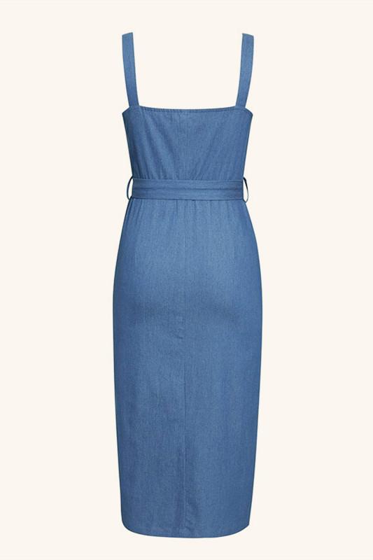 elveswallet Sleeveless Button Long Denim Dress