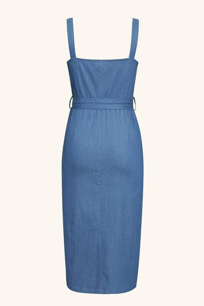 elveswallet Sleeveless Button Long Denim Dress