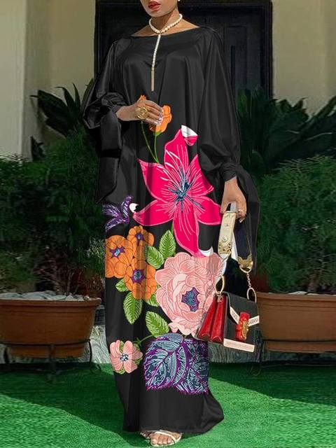 Vintage Embroidery Dress Women Summer Long Sundress Loose Patchwork Party Kaftan Dress Bat Sleeve Casual Maxi Robe