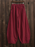 Solid Color All-match Women Linen Casual Pants