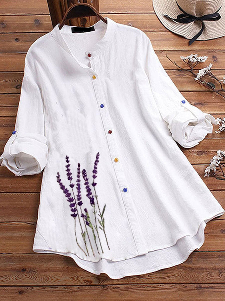 Elveswallet Women'S Cotton Linen Casual Floral Print Shirt