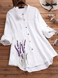 Women'S Cotton Linen Casual Floral Print Shirt
