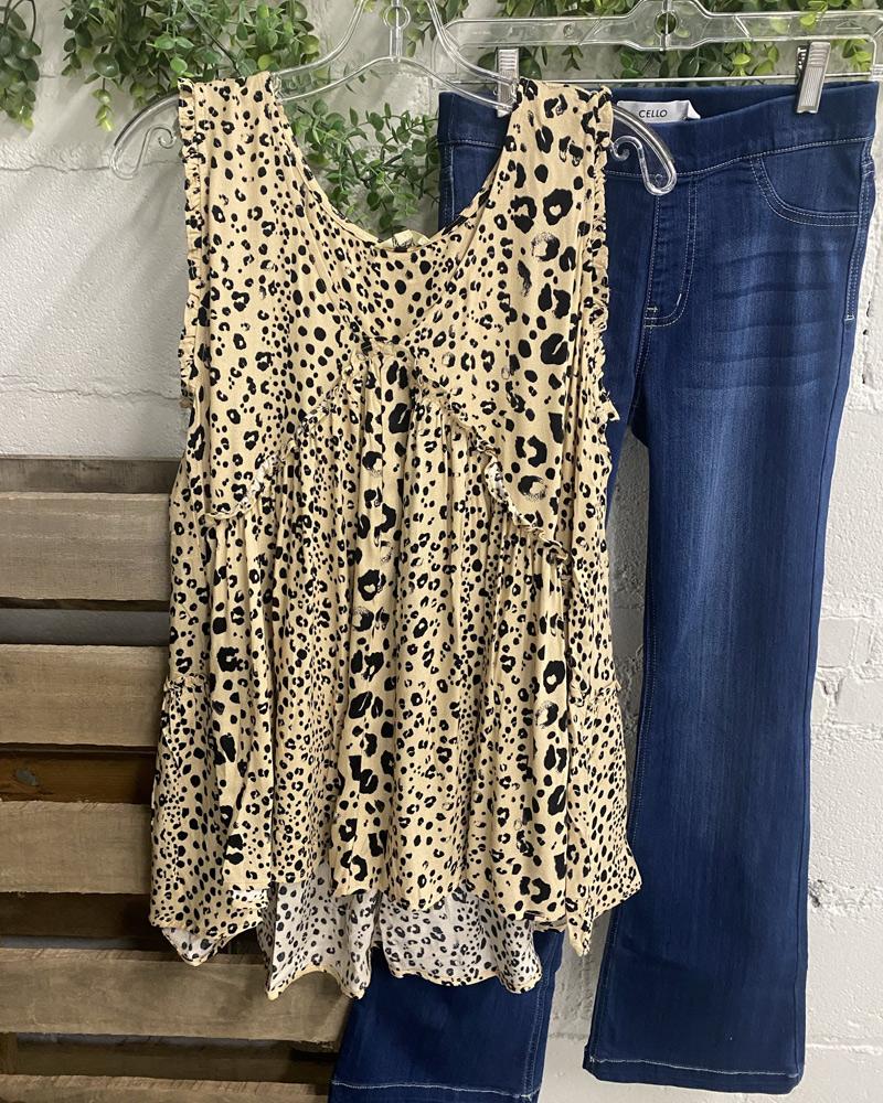 V-Neck Stitched Leopard Print Sleeveless Top