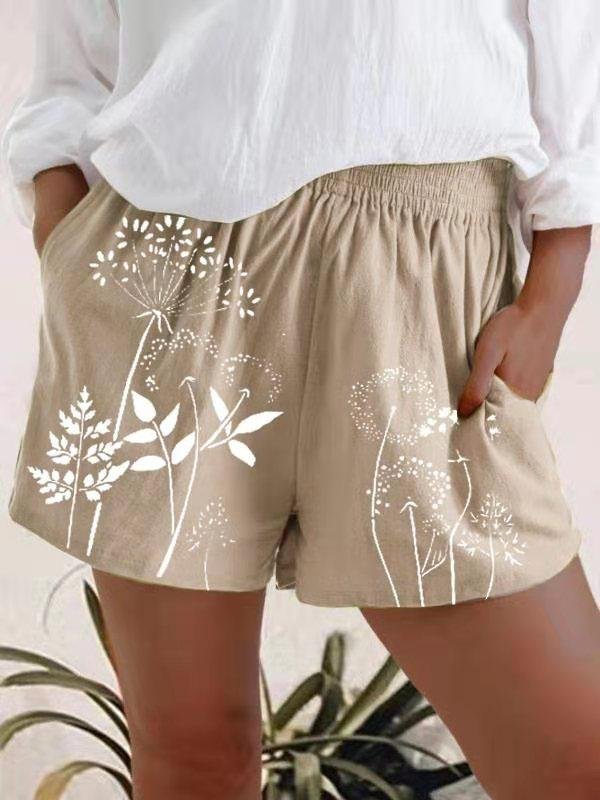 Casual Dandelion Print Elasticated High-Waist Shorts