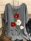 Elveswallet Floral Casual Loose Doll Sleeve Crew Neck Tops