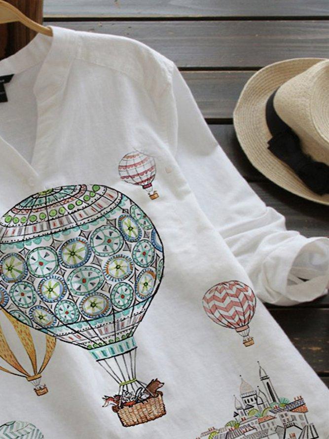 White Floral-Print Casual Cotton-Blend Shirts & Tops