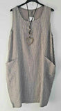 Elveswallet Ladies Stripe Design Summer Linen Cotton Long Pocket Top