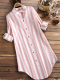 Women's Striped Print Casual Blouse With Buttons