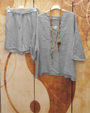 Summer Retro V-Neck Cotton And Linen Loose Plus Size Two-Piece Suit