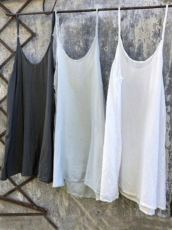 Elveswallet Solid Plus Size Casual Sleeveless Cotton Dress Sundress
