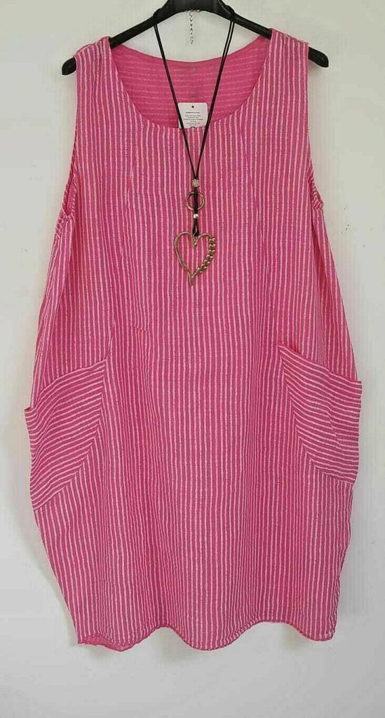 Ladies Stripe Design Summer Linen Cotton Long Pocket Top