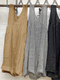 Elveswallet Solid Color Sleeveless Long Type Linen Top Vest