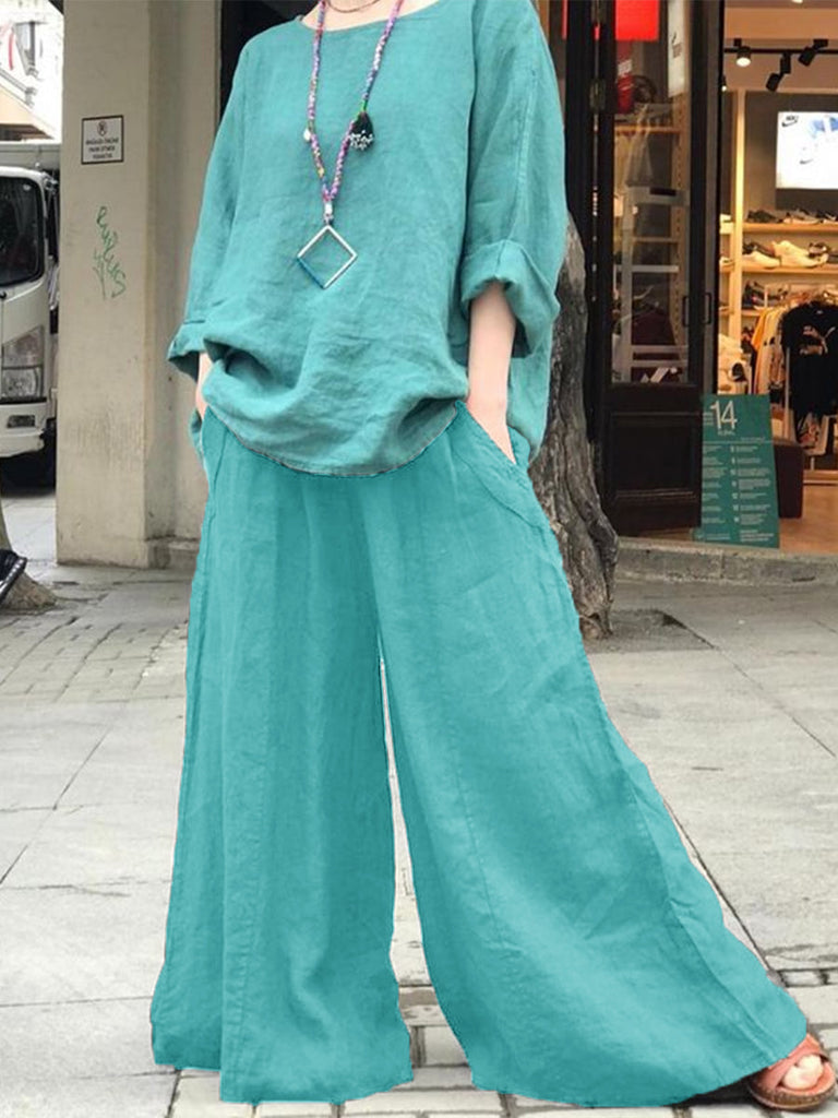 Solid Color Wide-leg Pants Casual Two-piece Suits