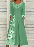 Floral Tunic V-Neckline Midi A-Line Dress