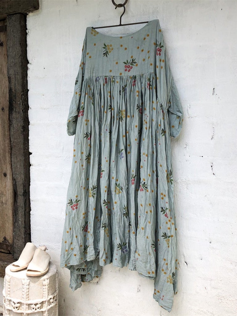 ElveswalletRural Flower Print Loose Linen Dress